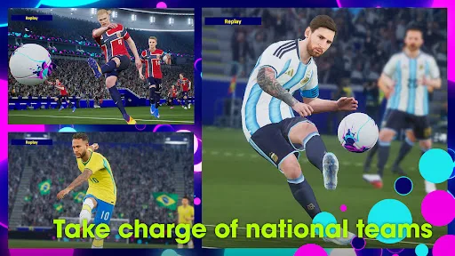 eFootball national team match action with players in red, white, and yellow kits