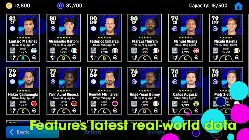 eFootball squad screen showing player cards with ratings and positions